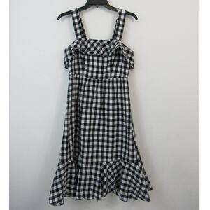 J. Crew Size 4 Stylish Gingham Ruffle Summer Midi Dress Black and White Cotton